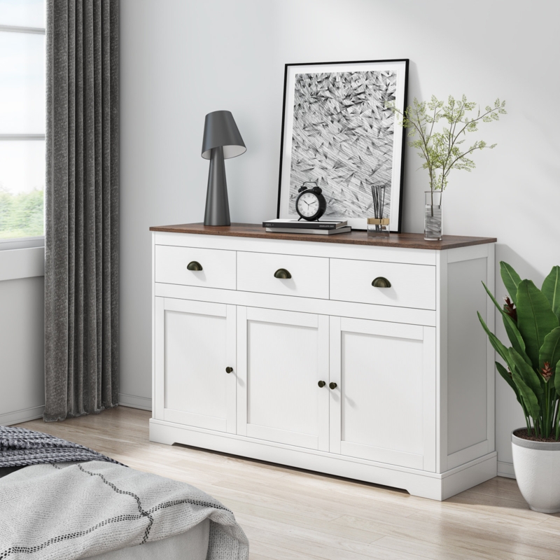 53.54'' Wide Modern Sideboard Buffet with 3 Drawers, Cabinet and Adjustable Shelves