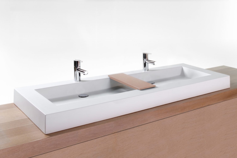 60" Cube Collection Trough Lavatory, 4" Height, with Wood Bridge