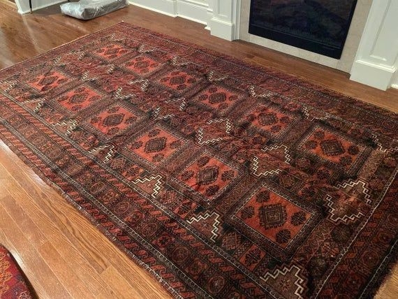 9' 6" x 5' 6" Excellent Hand-Knotted Large Tribal Red Vintage Afghan Rug 5x9 Low Pile Soft Handmade