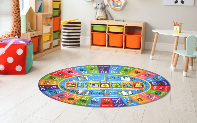 ABC Alphabet Seasons Months Days Educational Learning Game Oval Rug Carpet Classroom Playroom Mat