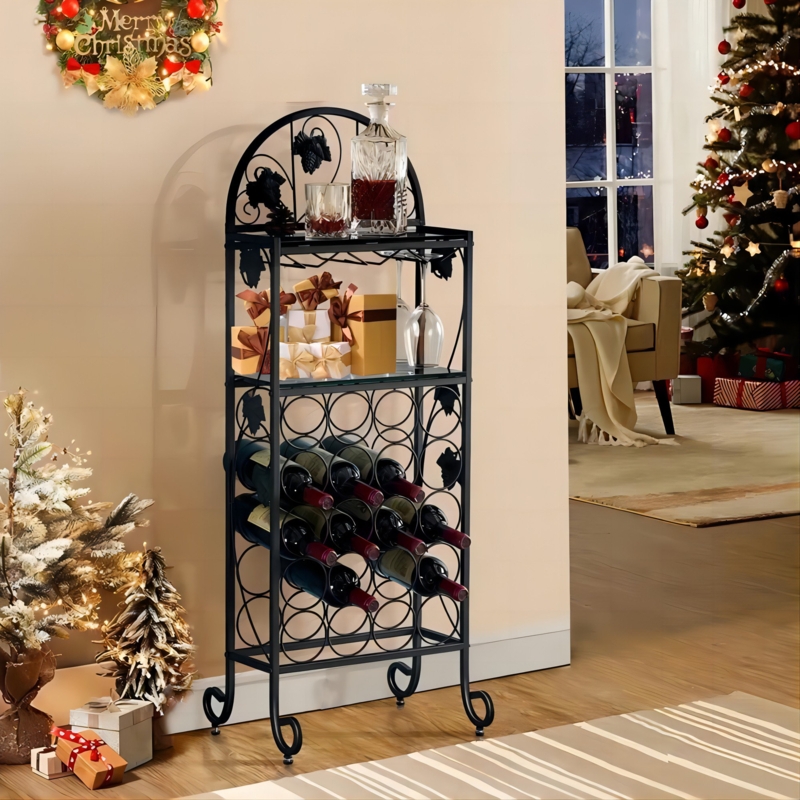 Ackerman 20 Bottle Floor Wine Bottle u0026 Glass Rack in Black