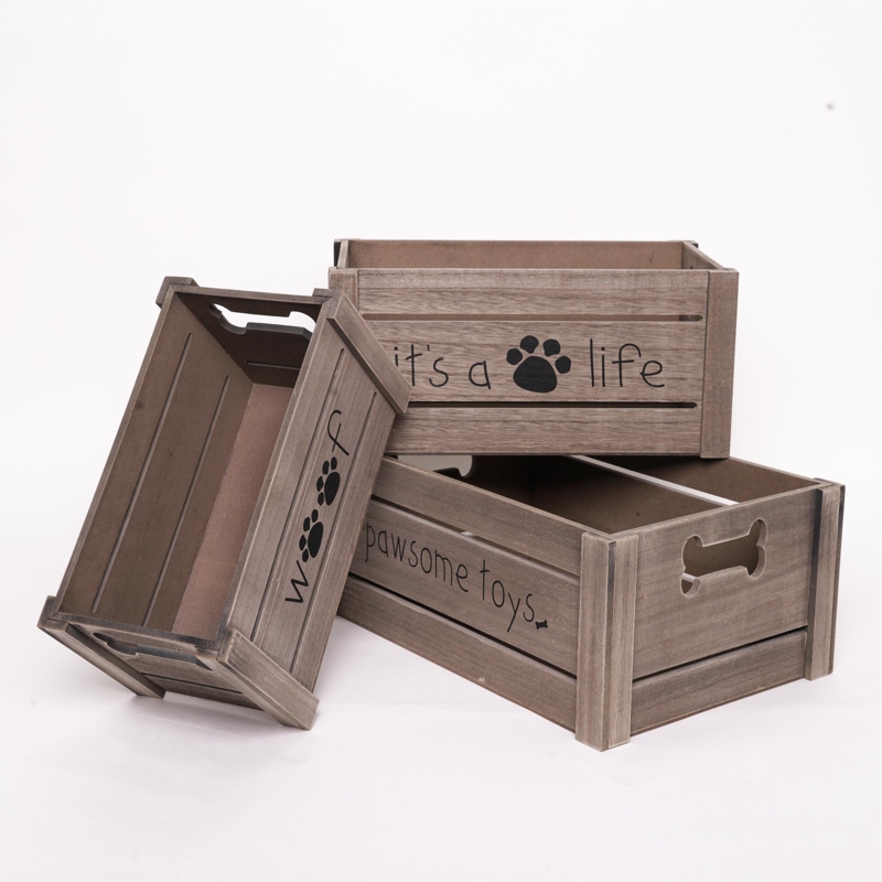 Addie Joy Woof Dog-Themed 3 Piece Solid Wood Crate Set