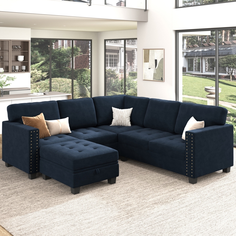 Airlie Modular Corner Sectional With Storage Ottoman Velvet L-shaped Couch