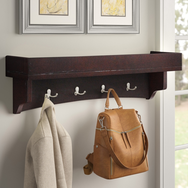 Ajwad 36" Wide Cottage Beach House Design Wall Mounted Coat Rack with 8 Hooks And 1 Shelf Tray