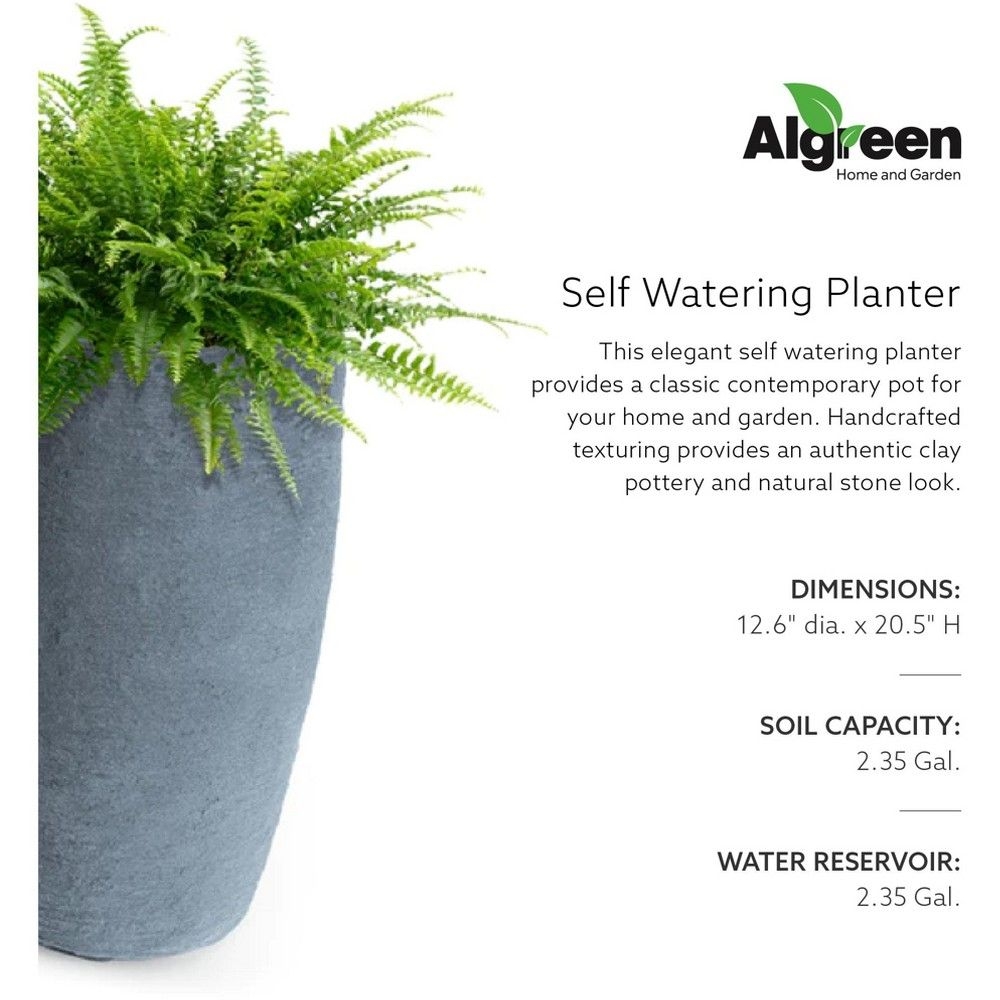 Algreen Products 87301 Athena 20.5" Self Watering Level Indicator Indoor Outdoor Plastic Planter with Overflow Drain, Charcoalstone