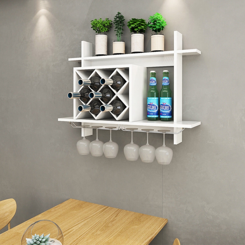 Alina Wall Mounted Wine Bottle u0026 Glass Rack in White