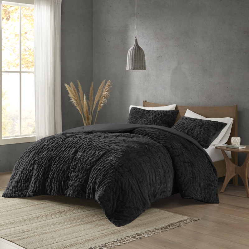 Almagul Ruched Fur Down Alternative Comforter Set