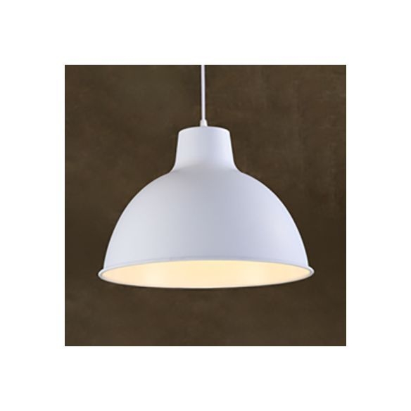 Aluminum Dome Hanging Light Industrial 1 Head Dining Room Suspension Lamp in Black/White - White