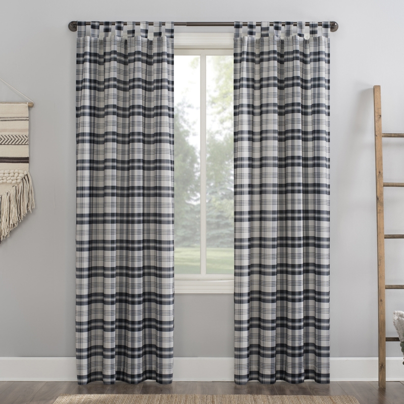Amanda Farmhouse Plaid Semi-Sheer Tab Top Curtain Panel