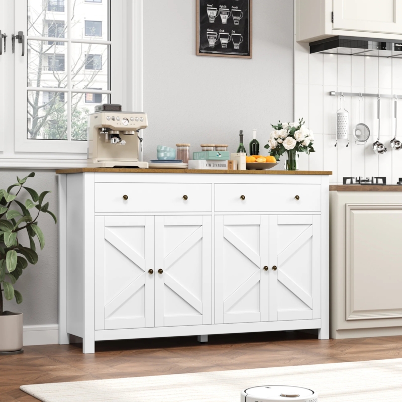 Amitai 55.1" Wide Modern Sideboard Buffet with Drawers, Storage Buffet Cabinet, Adjustable Shelves