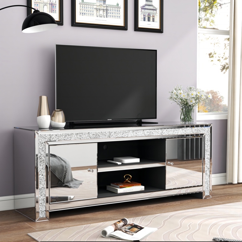 Amla Luxury Diamond Mirrored TV Stand for TVs up to 65"