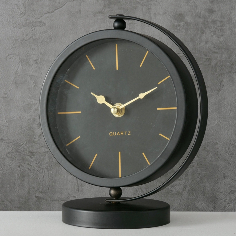 Analog Mid Century Modern Quartz Tabletop Clock in Black