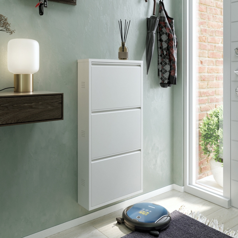 Antibacterial 3 Tier Metal Shoe Cabinet Side Holes