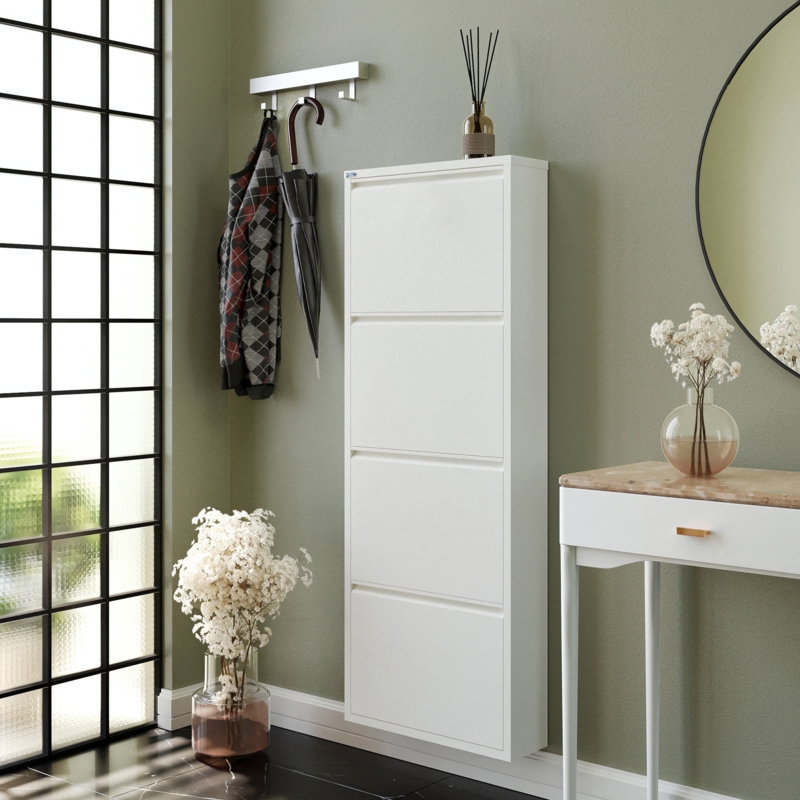 Antibacterial 4 Tier Metal Shoe Cabinet Without Holes