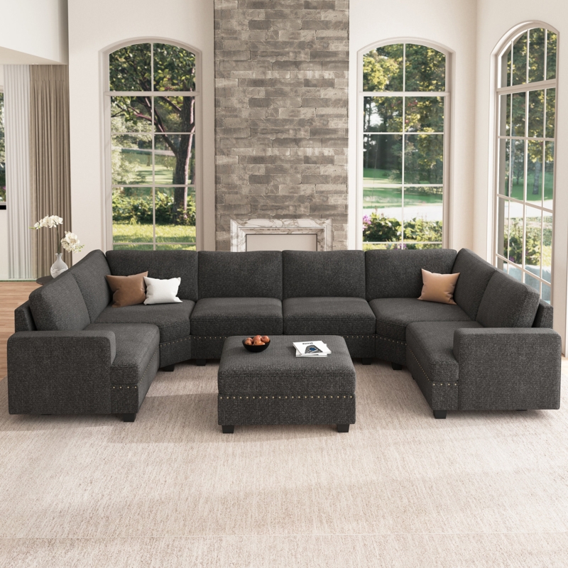 Anureet Oversized U Shaped Modular Corner Sectional Sofa With Storage Ottoman