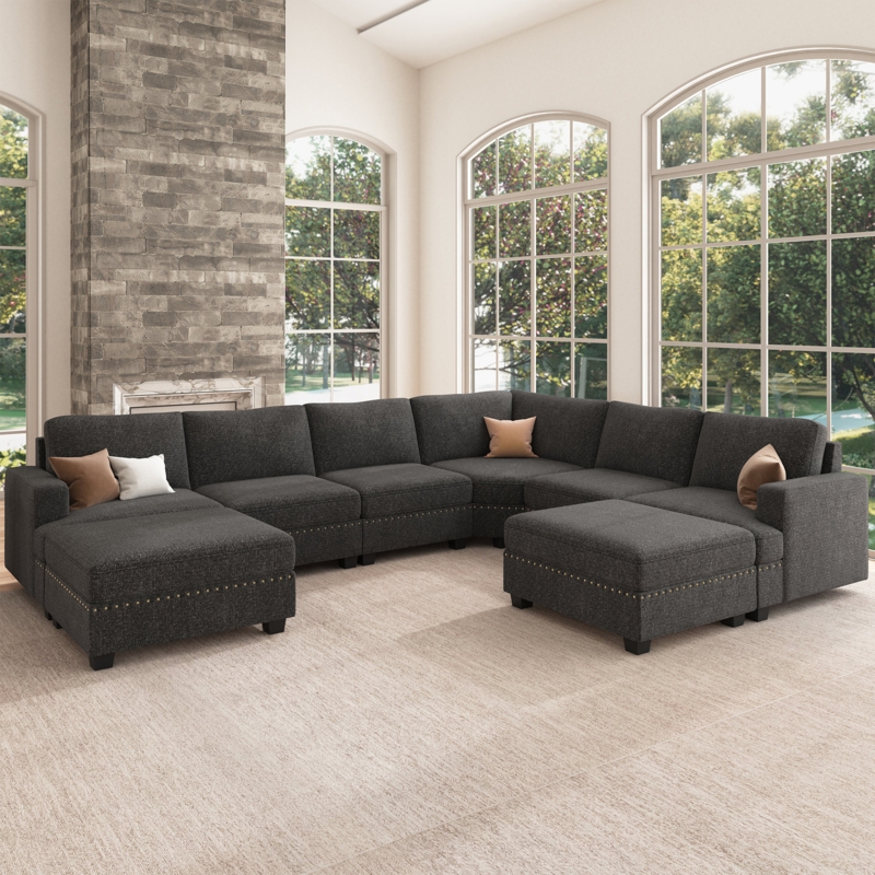 Anureet U Shaped Modular Large Sectional with Storage Ottoman