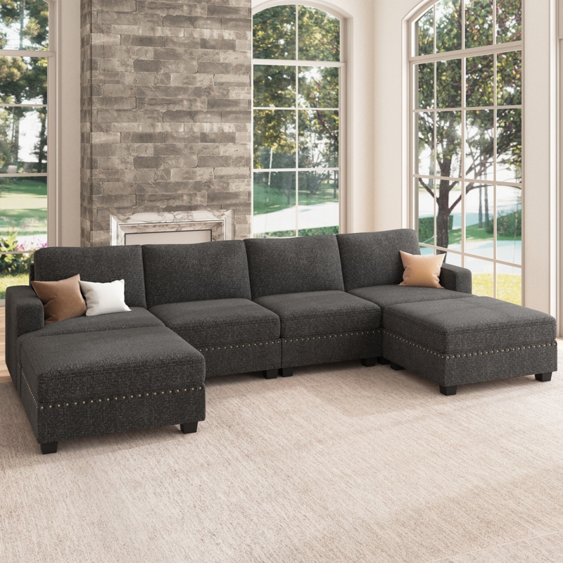 Anureet U shaped Modular Sectional Sofa with Storage Chaise