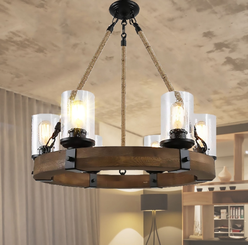 Ardijan 6 - Light Wood Wagon Wheel Chandelier