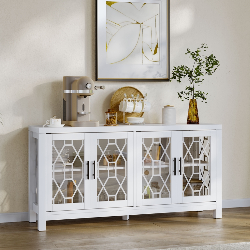 Artigas 60" Wide Buffet Sideboard with Decorative Glass Cabinet Doors