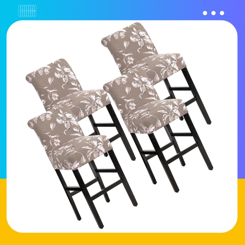 Bar Stool Cover Pub Counter Stool Chair Slipcover For Dining Room Cafe Bar Stool Slipcovers Stretch Floral Removable Washable Bar Stool Seat Covers For Hotel, Ceremony (Set of 4)