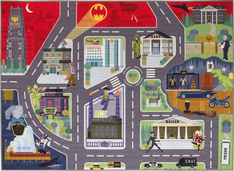 Batman Gotham City Road Car Educational Learning Game NonSlip Kids Rug Carpet Classroom Playroom Mat
