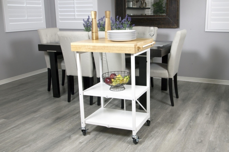Bellavia Foldaway Rolling Kitchen Cart Solid Wood Top