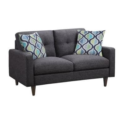 Benjara 54 in. W Gray Fabric Upholstered Wooden Loveseat with Tufted Back