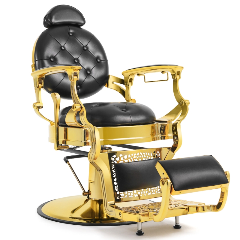 Big Black Faux Leather Salon Chair Adjustable Height Reclining Barber Chair