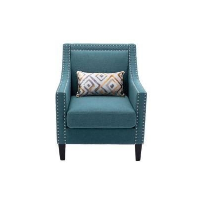 Boyel Living Adiza Green Linen Blend Armchair with Nailhead Trim and Solid Wood Legs