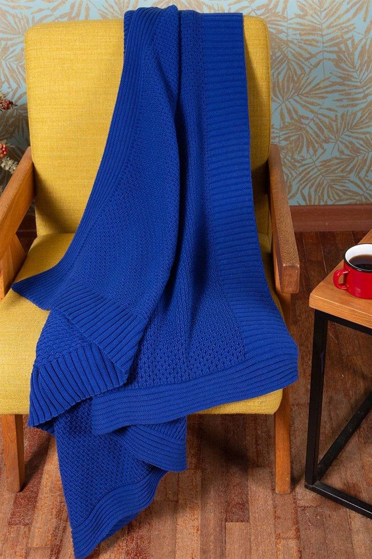 Brass Mesh Cotton Tv Blanket Royal Blue | One Size | Peraluna