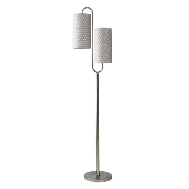 Brushed Steel-Floor Lamp-Modern Double Curve Shape With Patterned Shades -11"W X 11"D  X 66.75"H-60W
