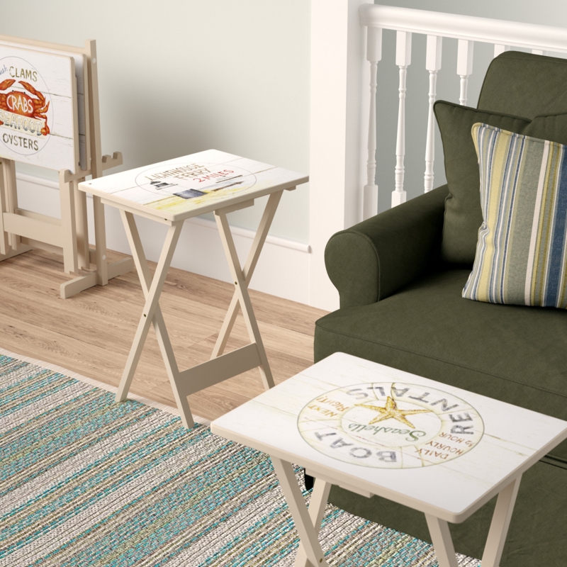 Bucholz Wood Coastal TV Tray Table Set with Stand