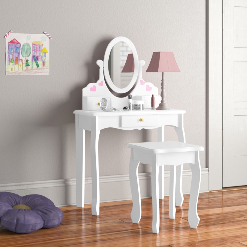 Camron Solid Wood Kids Vanity Set with Mirror