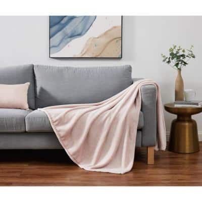 Cannon Solid Plush Blush Polyester 60 in. x 80 in. Throw Blanket