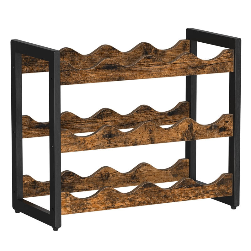 Carnanreagh 12 Bottle Solid Wood Floor Wine Bottle Rack in Rustic Brown And Black
