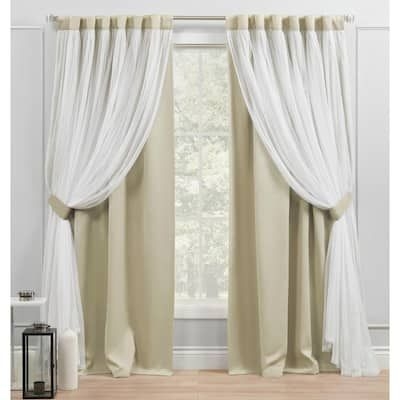 Catarina Sand Solid Lined Room Darkening Hidden Tab / Rod Pocket Curtain, 52 in. W x 84 in. L (Set of 2)
