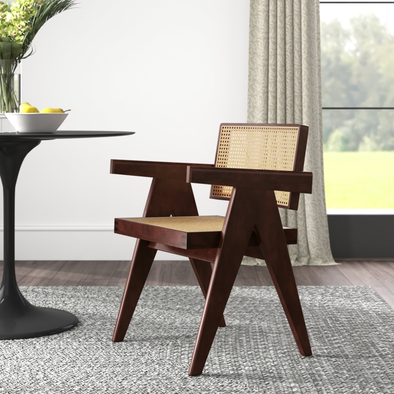 Cherri Solid Wood Rattan Armchair in Natural