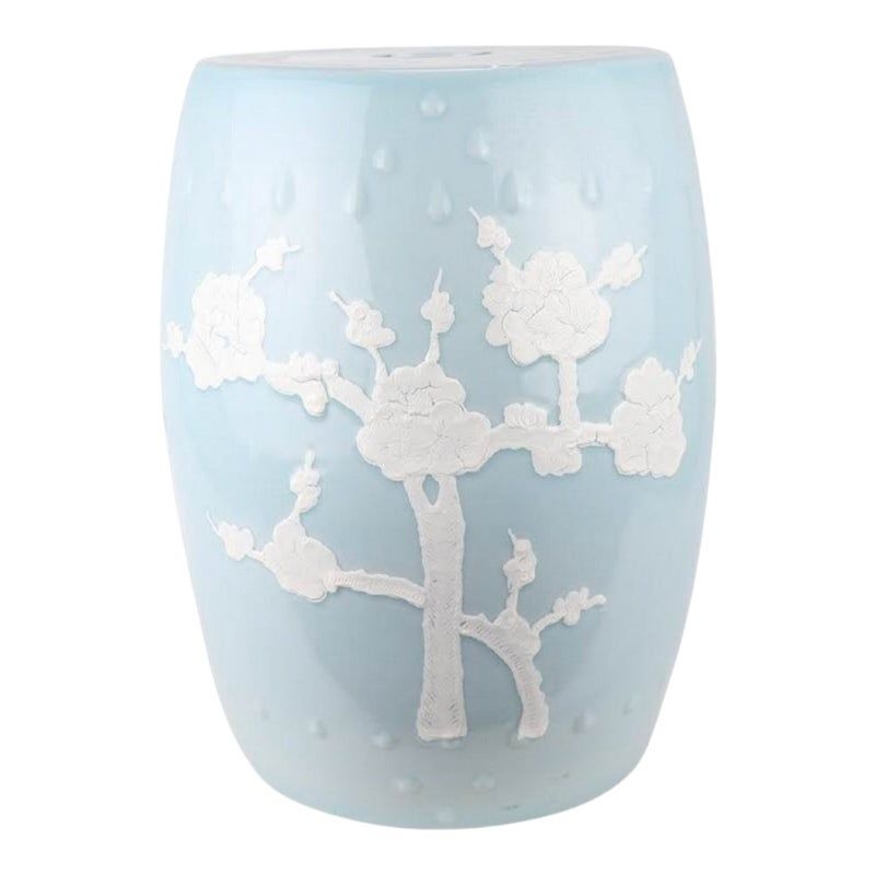 Chinoiserie Garden Seat in Pale Blue