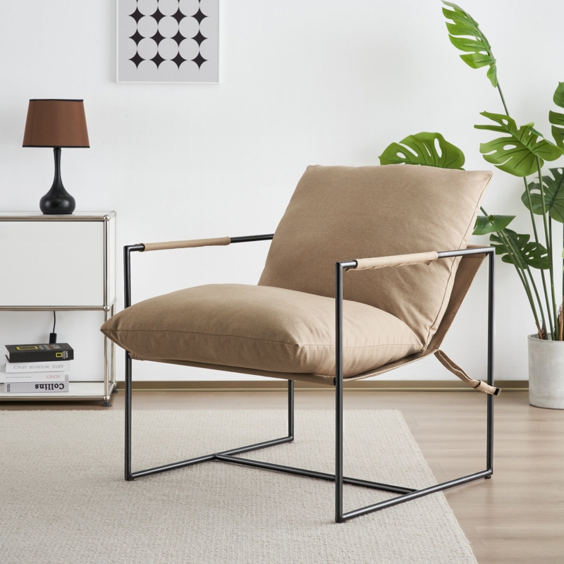 Cliatt Modern Metal Framed Sling Upholstered Accent Chair for Living Room - Oversized