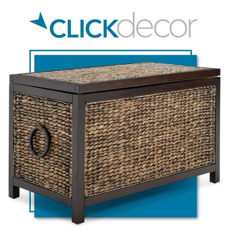 ClickDecor Wilson Farmhouse Wicker Storage Trunk, 30 Wide, Acacia Wood, Metal Handle, Safety Hinge