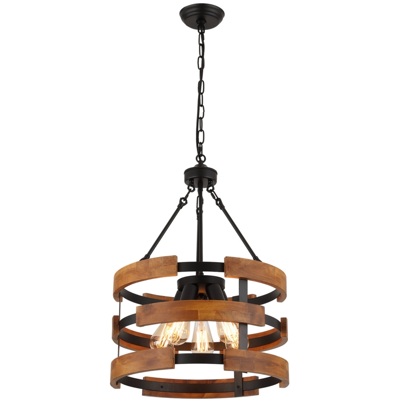Corette 5 - Light Wood Dimmable Drum Chandelier