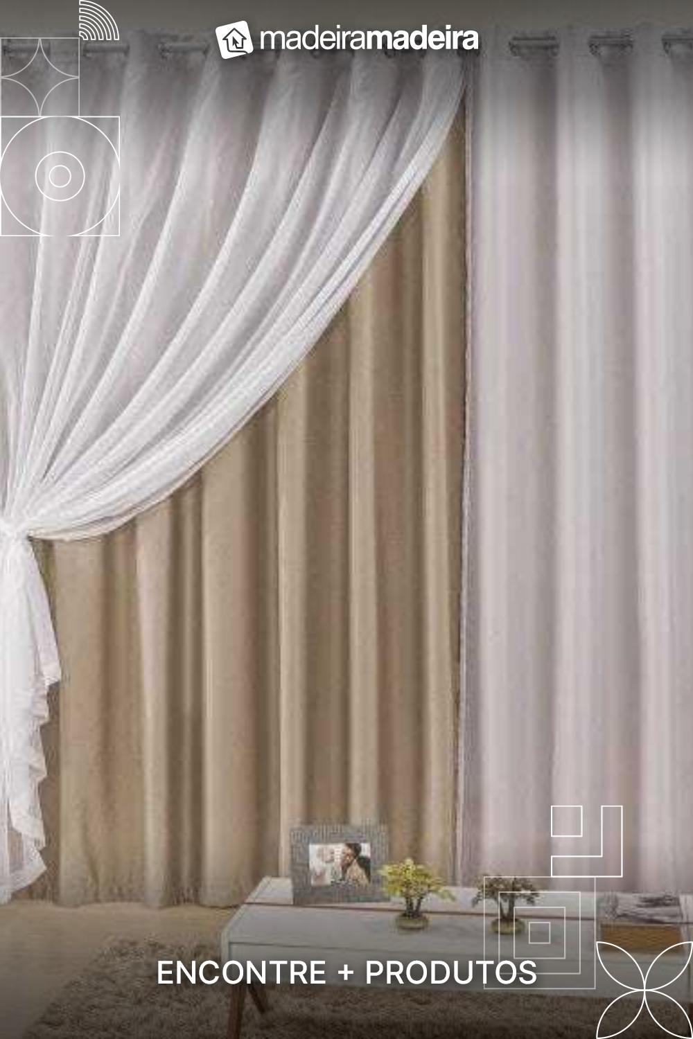 Cortina Elegance para Trilho Suisso Tecidos Semi Blackout e Voal 3,00M x 2,50M Sala Quarto - Bege