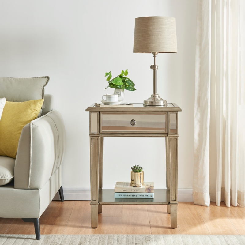 Corvette 1- Drawer Clear Mirrored Nightstand