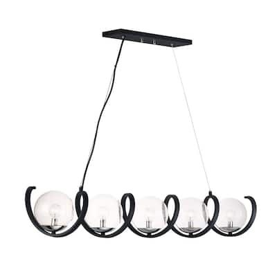 Curlicue 5-Light Black/Polished Nickel Pendant