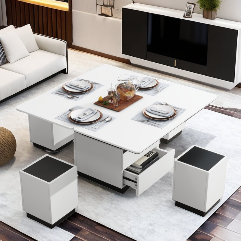 Daana Double-lift Top Coffee Table with Four Stools