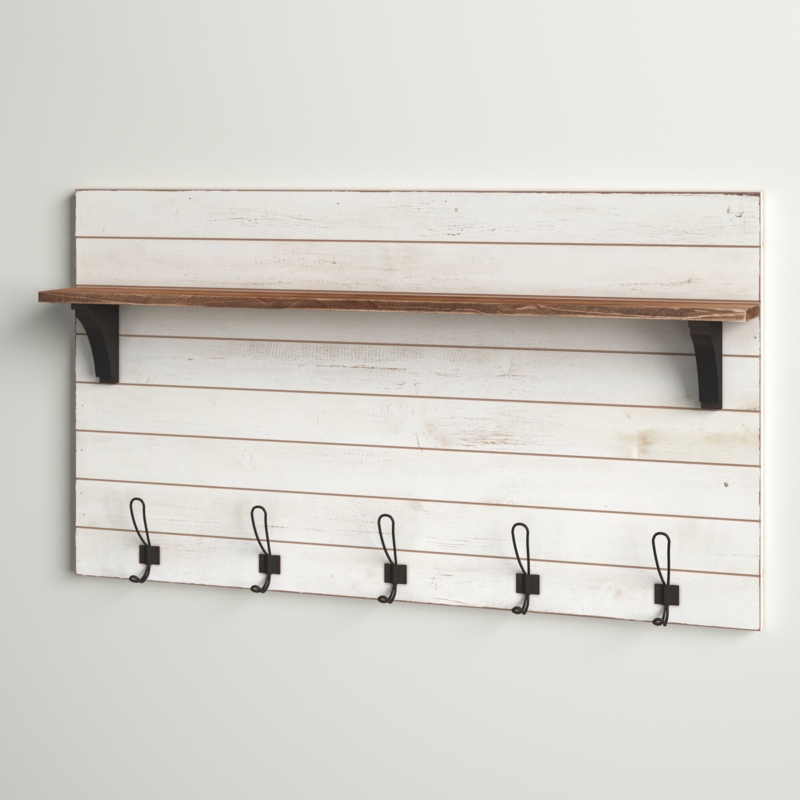 Damari Solid Wood Accent Shelf with Hooks