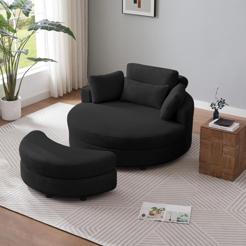 Dashton Upholstered Barrel Chair with Ottoman