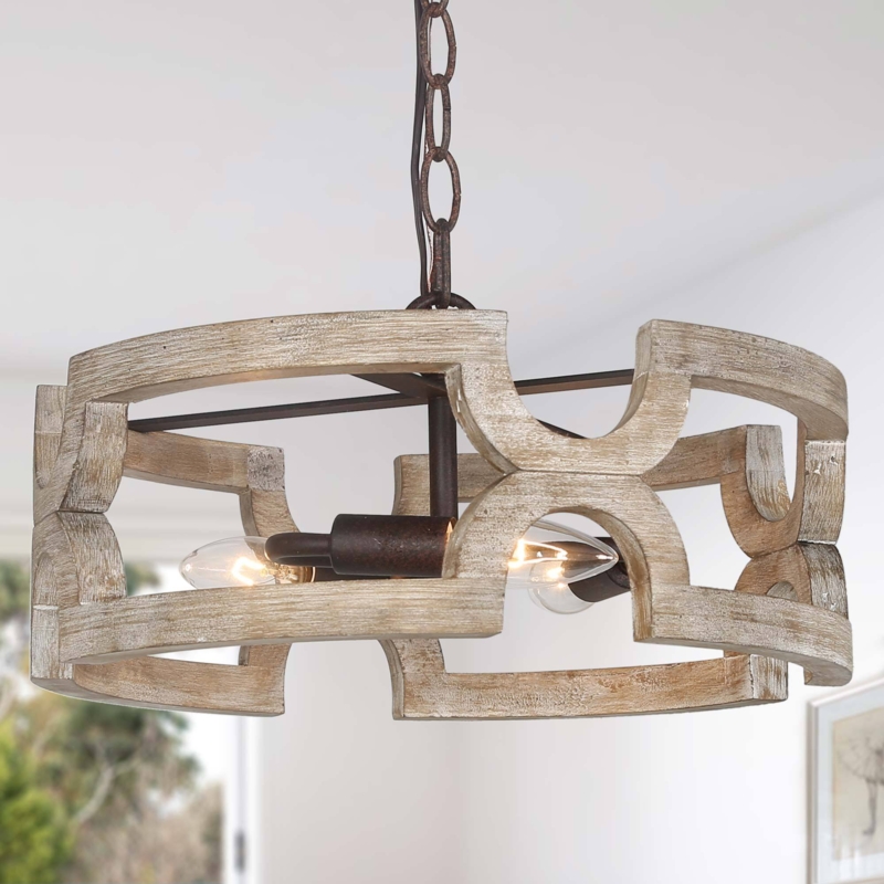 Dean 3 - Light Wood Dimmable Lantern Drum Chandelier