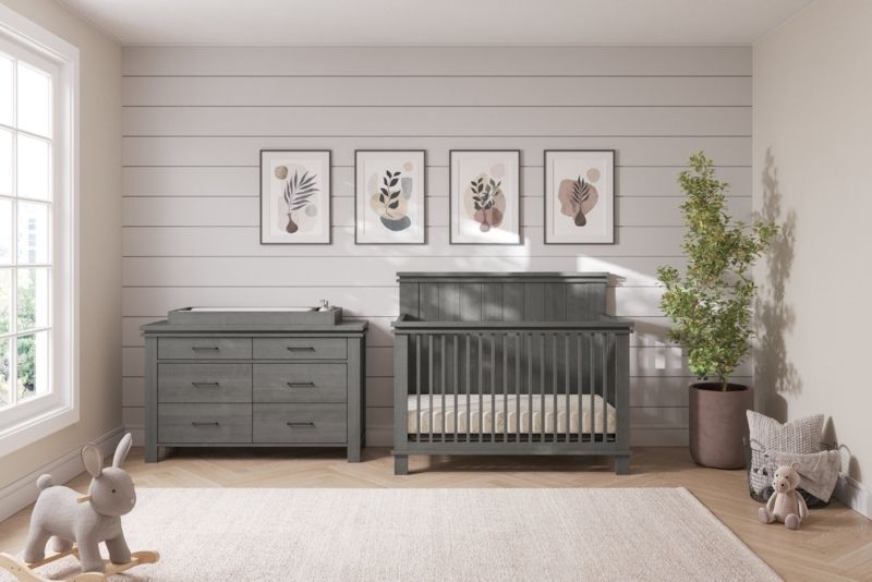 grey nursery dresser St.Mandyu Changing Table Dresser, Baby Dresser, Baby Diaper Changing Table, 5 Drawers, Adjustable Shelves, Metal Handle, Curved Wrapping Design, Grey : Baby B2024GY Grey Nursery Dresser - Transitional