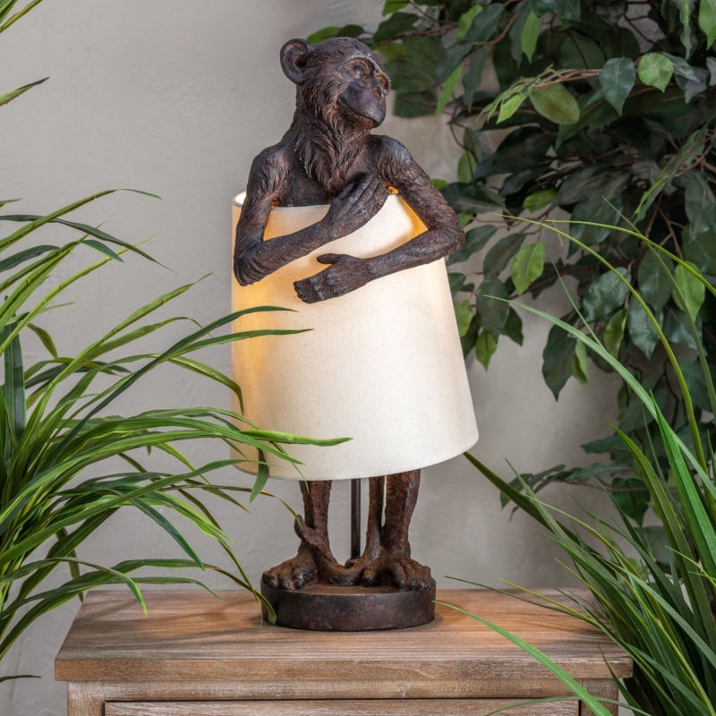 Dillon 22" Resin Monkey Lamp with Tapered Drum Linen Shade, Brown